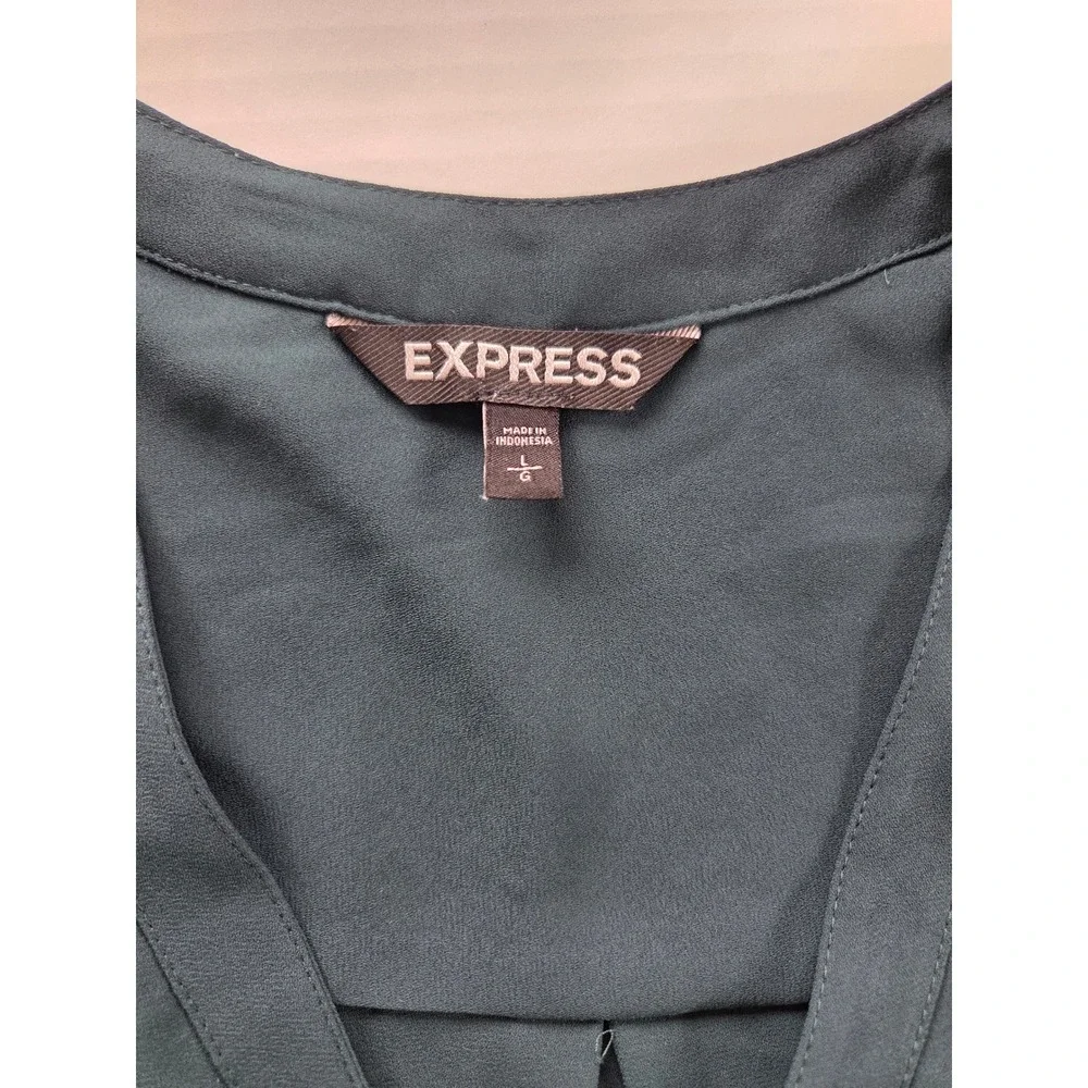 Express Portofino Shirt Womens Large Forest Green 1/4 Zip Roll Tab Sleeve Blouse